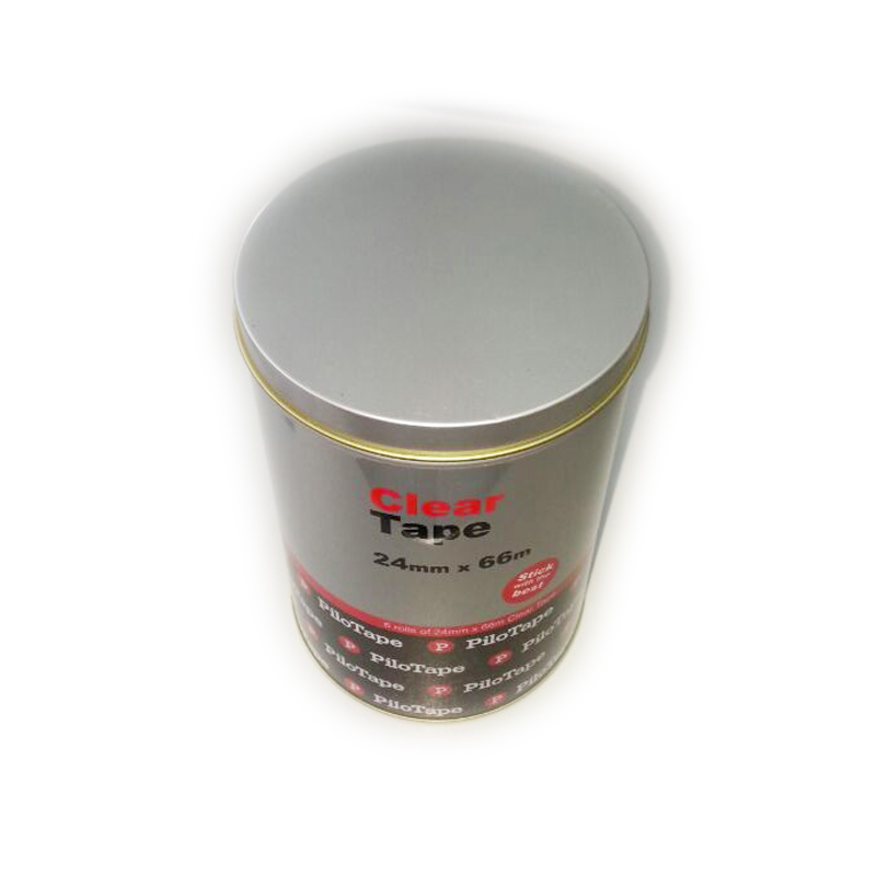 clear tape tin box with screw lid